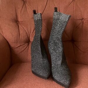 Mix No. 6 Black Glitter Heeled Boots